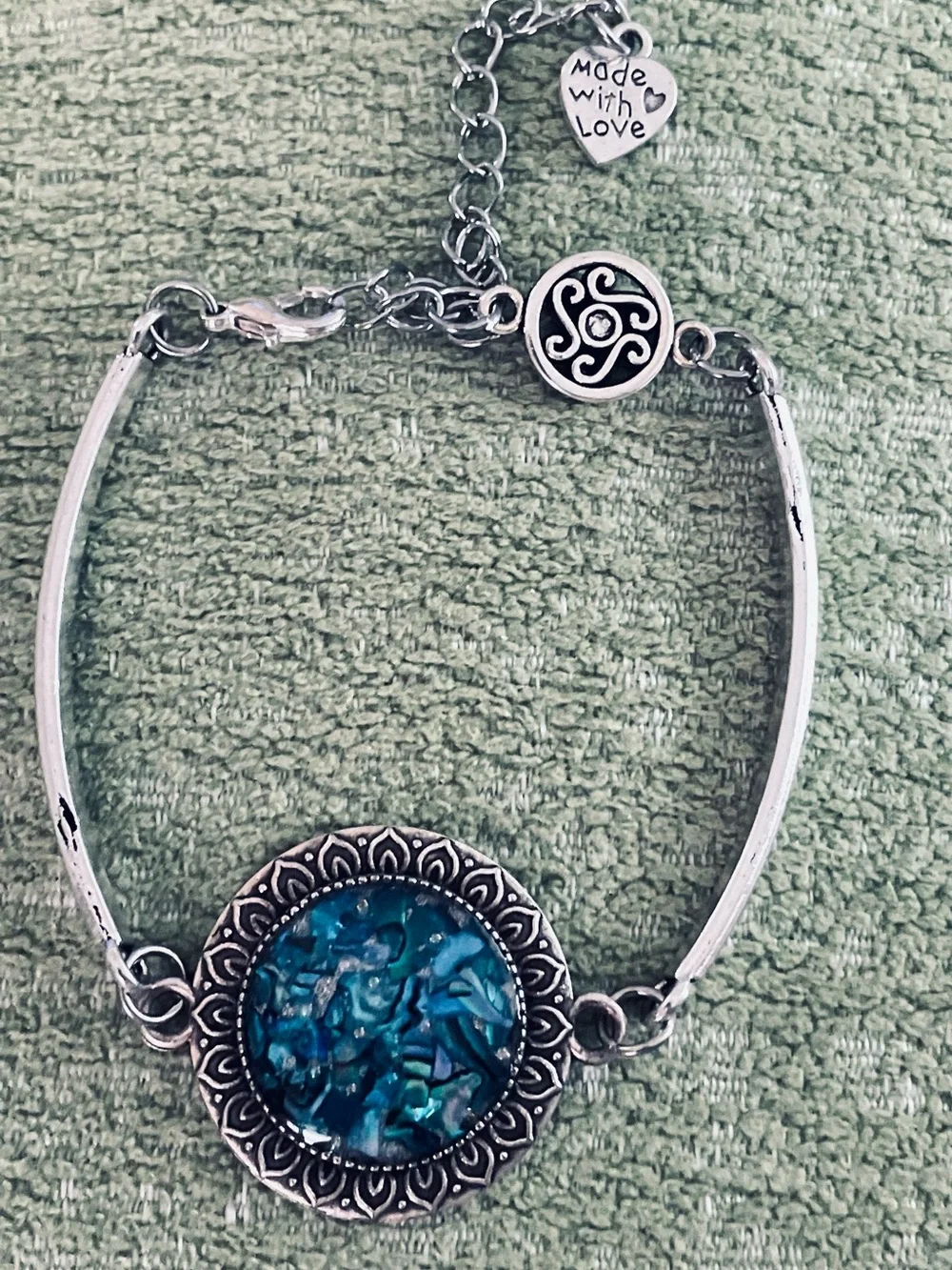 Silver-Tone Abalone Mosaic Round Bracelet in Blue